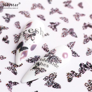 JULYSTAR สติ๊กเกอร์ติดเล็บลายเสือดาวเข้มผีเสื้อกลับกาวติดเล็บสติ๊กเกอร์ตกแต่งเล็บ DIY