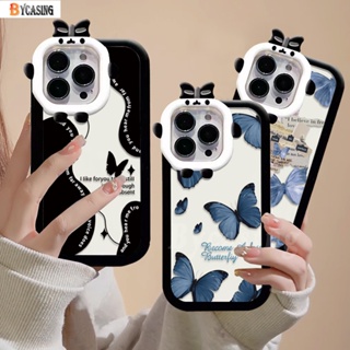 เคสโทรศัพท์มือถือ กันกระแทก ลายผีเสื้อ สีดํา ฟ้า สําหรับ Samsung A24 A14 A04 A04E A04S A13 A03 A03S A23 A22 A21S A12 A02S A11 A51 A30 A50 A30S M23 A52 A32 4G A52 A53