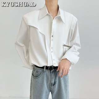 KYUSHUAD เทรนด์แฟชั่นใหม่ของเยาวชนญี่ปุ่นมาตรฐานแฟชั่นผู้ชายขี้เกียจแขนยาวเสื้อเชิ้ตสีทึบ