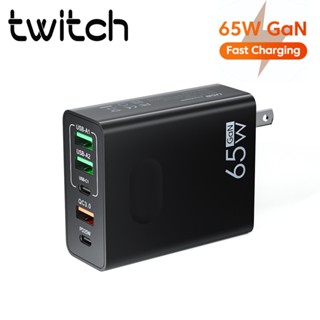 Twitch อุปกรณ์ชาร์จโทรศัพท์มือถือ 5 พอร์ต 3.0 65W Gan USB Type C ชาร์จเร็ว EU US UK