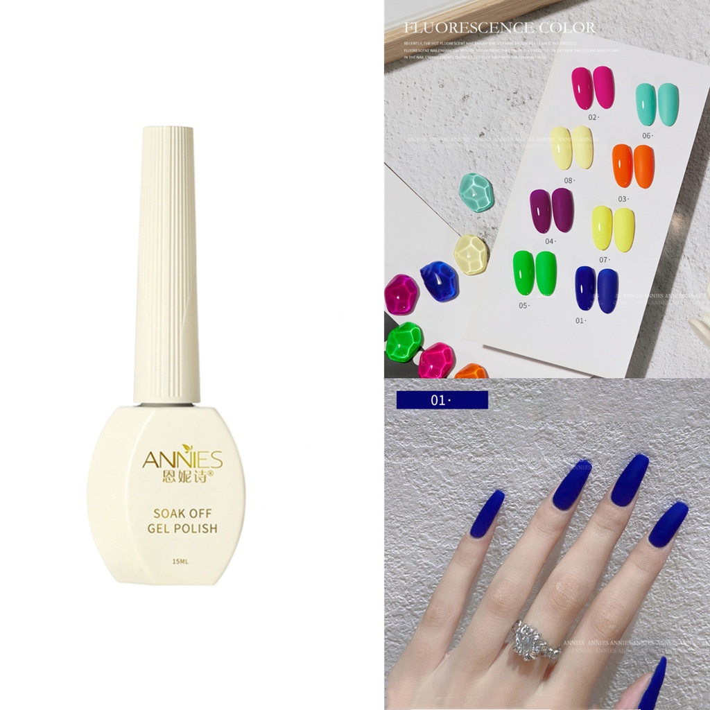 Annies สีเจล สีทาเล็บเจล สีเจลกอยรุ่นใหม่ สีสวย ติดทนนาน เม็ดสีแน่น ทาง่าย ยาทาเล็บบทกวีเล็บฤดูร้อนระเบิดเรืองแสงเล็บกาวใหม่สีขาว Candy Klein Blue