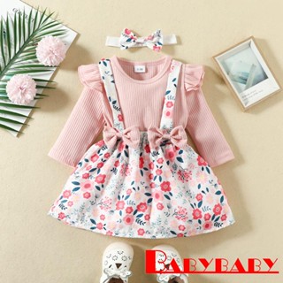 Babybaby- ชุดรอมเปอร์ แขนยาว ยาง + กระโปรงแขวน + ที่คาดผม สําหรับเด็กทารก เด็กผู้หญิง