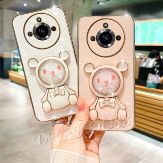 เคสโทรศัพท์มือถือแบบนิ่ม ลายหมีน่ารัก 3D พร้อมกระจกขาตั้ง สําหรับ Realme 11 10 Pro+ Pro 5G Coca-Cola Edition 9i C53 C55 NFC GT NEO5 SE 4G Plus Realme11Pro