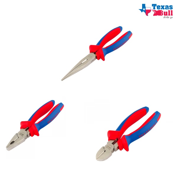 TEXAS BULL คีมปากจิ้งจก คีมปากแหลม คีมปากเฉียง 6 นิ้ว 7 นิ้ว 8 นิ้ว ผลิตจากเหล็กอุตสาหกรรมชุบแข็งพิเศษ ชุบแข็ง มีคุณภาพ