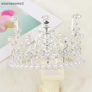 [sourcecome1] ใหม่ มงกุฎไข่มุก คริสตัล ขนาดเล็ก สําหรับตกแต่งเค้กเจ้าหญิง 1 ชิ้น