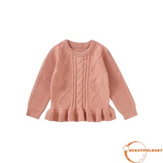 Beautym เสื้อกันหนาวแขนยาว คอกลม ผ้าถัก แต่งระบายน่ารัก สําหรับเด็กผู้หญิงวัยหัดเดิน