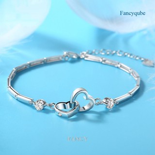 Fancy สร้อยข้อมือ ชุบเงิน ประดับเพชร สีโรสโกลด์ ออกแบบดี แฟชั่นสไตล์เกาหลี