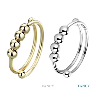 Fancy [พร้อมส่ง] แหวนลูกปัด หมุนได้ บรรเทาความเครียด ปรับได้