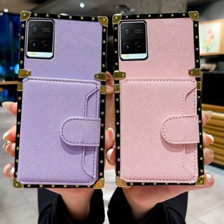 เคสโทรศัพท์มือถือหนัง ทรงสี่เหลี่ยม กันกระแทก พร้อมช่องใส่บัตร สําหรับ Vivo Y33S Y21 Y21S Y21t Y21e Y33t Y32