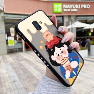 เคสโทรศัพท์มือถือแบบแข็ง ใส กันกระแทก ลายการ์ตูนเด็กผู้หญิงชานม มีลายด้านข้าง สําหรับ Samsung galaxy J6 2018 J6 Plus 2018 J6 Prime J600