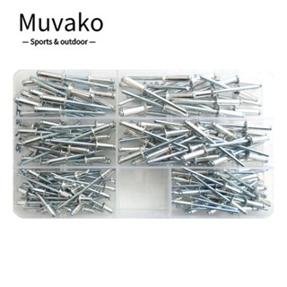 Muvako ชุดหมุดย้ําตาบอด อลูมิเนียม 5 ขนาด หน้าแปลนขนาดใหญ่ พร้อมเคสท่อ สีเงิน 100 ชิ้น