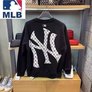 Mlb ของแท้ 100% เสื้อกันหนาว คอกลม แขนยาว พิมพ์ลายโลโก้บูติก แฟชั่นสําหรับผู้หญิง