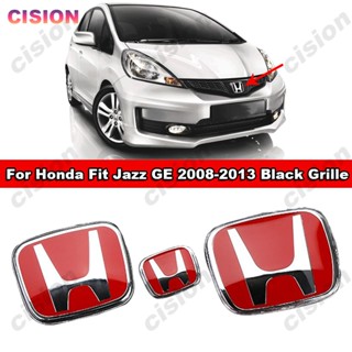 กระจังหน้าอะคริลิค รูปโลโก้ 3D สีแดง สีดํา สําหรับ Honda Fit Jazz GE 2008-2013