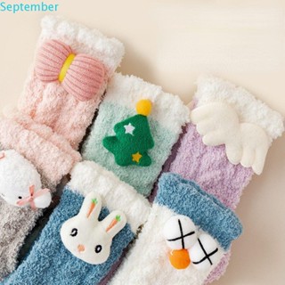 September ถุงเท้าผู้หญิง แบบหนา น่ารัก เกาหลี นอนสบาย บ้าน ระบายอากาศ ถุงเท้าพื้น