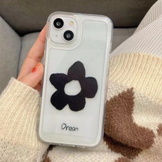 เคสโทรศัพท์มือถือแบบนิ่ม tpu ใส ลายดอกไม้ สีดํา สําหรับ iPhone 11pro 11promax 14 14promax 14pro 13pro 12pro 12promax 13promax