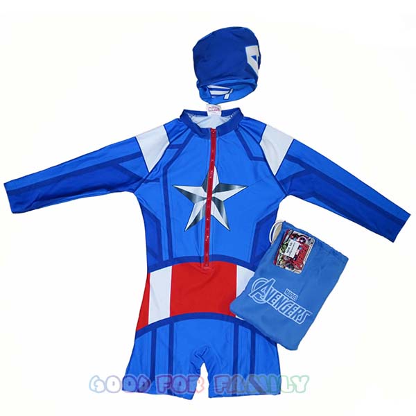 ชุดว่ายน้ำเด็ก Avengers MARVEL Captain American สีน้ำเงิน อเวนเจอร์ กัปตันอเมริกา-new