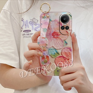 ใหม่ เคสโทรศัพท์มือถือ ซิลิโคนนิ่ม ลายดอกไม้ ประดับเพชร พร้อมสายคล้องข้อมือ หรูหรา สําหรับ OPPO Reno10 Pro Plus Pro+ 5G 4G 2023 Reno 10 10Pro Reno10Pro+