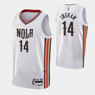 เสื้อกีฬาบาสเก็ตบอล ลาย NBA Orleans Pelicans # 14 Ingrama De Brandon 17 Jonas Valanciunas สีขาว สไตล์เรโทร สําหรับผู้ชาย 680895