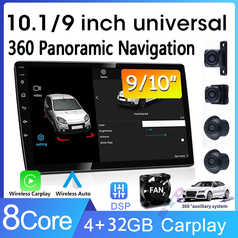 🔥ระบบทำความเย็น🔥( 4g+32g 8 Core Carplay ) เครื่องเล่นมัลติมีเดีย วิทยุ 2Din 9/10 นิ้ว นําทาง เครื่องเล่นมัลติมีเดีย รถยนต์ Android พร้อม 360° ระบบกล้องพาโนรามา