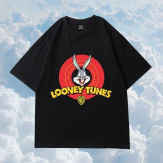 เสื้อยืดสีขาวเสื้อยืดแขนสั้น พิมพ์ลาย Looney TUNES MARVEL BUNNY สําหรับผู้ชาย และผู้หญิงS-4XL