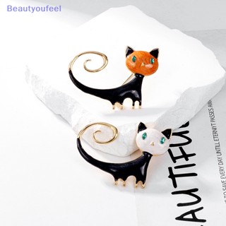 [Beautyoufeel] เข็มกลัด รูปการ์ตูนแมวน่ารัก สีน้ํามัน ประดับพลอยเทียม เครื่องประดับ สําหรับผู้หญิง