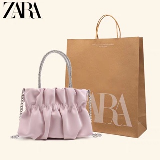 Zara กระเป๋าถือ กระเป๋าสะพายไหล่ สะพายข้าง แต่งสายโซ่ ประดับเพชร หรูหรา แฟชั่นฤดูร้อน สําหรับสตรี