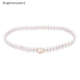 [Brightnessdin1] เข็มขัดโซ่ลูกปัดคริสตัล ไข่มุก ดอกไม้ ยืดหยุ่น สําหรับผู้หญิง