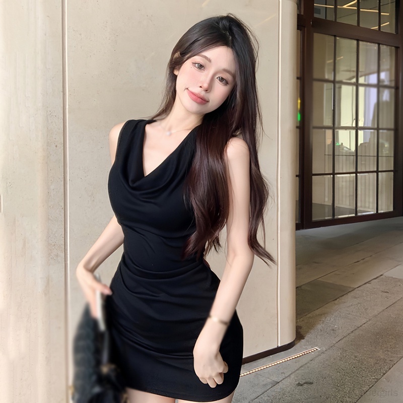 ชุดเดรสแขนกุดเซ็กซี่ เข้ารูป สีพื้น แฟชั่นฤดูร้อน สไตล์เกาหลี สําหรับผู้หญิง
