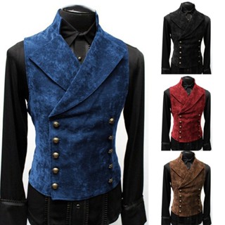 คุณภาพสูง Mens Gothic ยุคกลาง Double Breasted Waistcoat ชุดคอสเพลย์ Victorian Vest