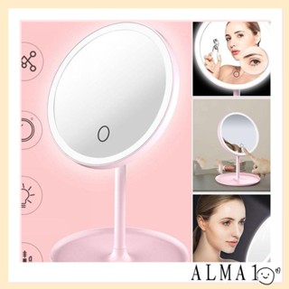 Alma กระจกแต่งหน้า ฐานไฟหมุนได้ ชาร์จ USB หน้าจอสัมผัส