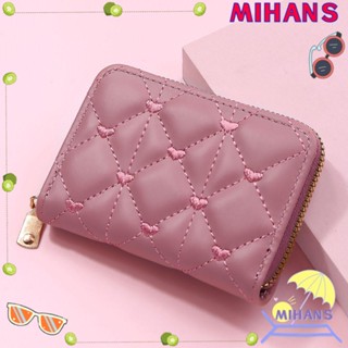 Mih กระเป๋าสตางค์ใบสั้น ปักลาย สีชมพู ขนาดเล็ก ใส่บัตรได้