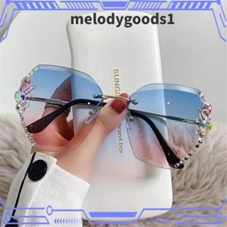 Melodygoods1 แว่นตากันแดด ประดับพลอยเทียม สไตล์เรโทร สําหรับผู้หญิง