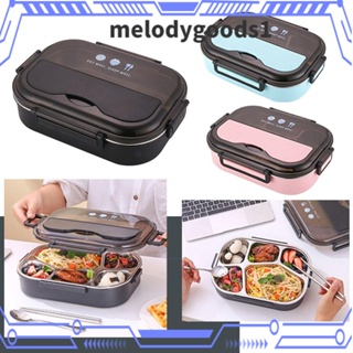 MELODYGOODS1 Melodygoods1 กล่องอาหารกลางวัน ทรงสี่เหลี่ยมผืนผ้า เข้าไมโครเวฟได้ พร้อมช้อน สําหรับนักเรียน สํานักงาน คนงาน