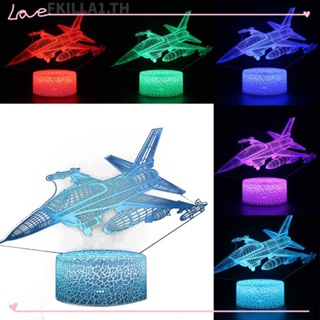 Faccfki โคมไฟตั้งโต๊ะ Led รูปเครื่องบินรบ 3D 16 สี ชาร์จ USB พร้อมรีโมตคอนโทรล สําหรับตกแต่งห้องนอน