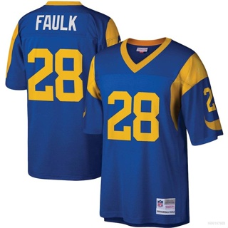 Qy NFL เสื้อยืดกีฬา แขนสั้น พิมพ์ลาย Los Angeles Rams Marshall Faulk Royal Legacy พลัสไซซ์