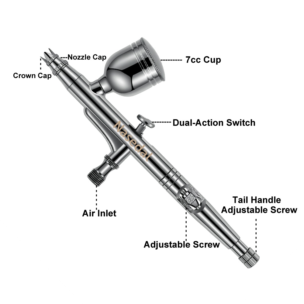 Nasedal Airbrush ชุดแปรงพ่นสี 0.3 มม. 7cc สําหรับแต่งหน้า โมเดลเค้ก รอยสัก DIY NT-190