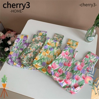 Cherry3 กระเป๋าถือ กระเป๋าใส่เหรียญ ผ้าฝ้าย ลายดอกไม้ ขนาดเล็ก ใช้ซ้ําได้ สําหรับผู้หญิง