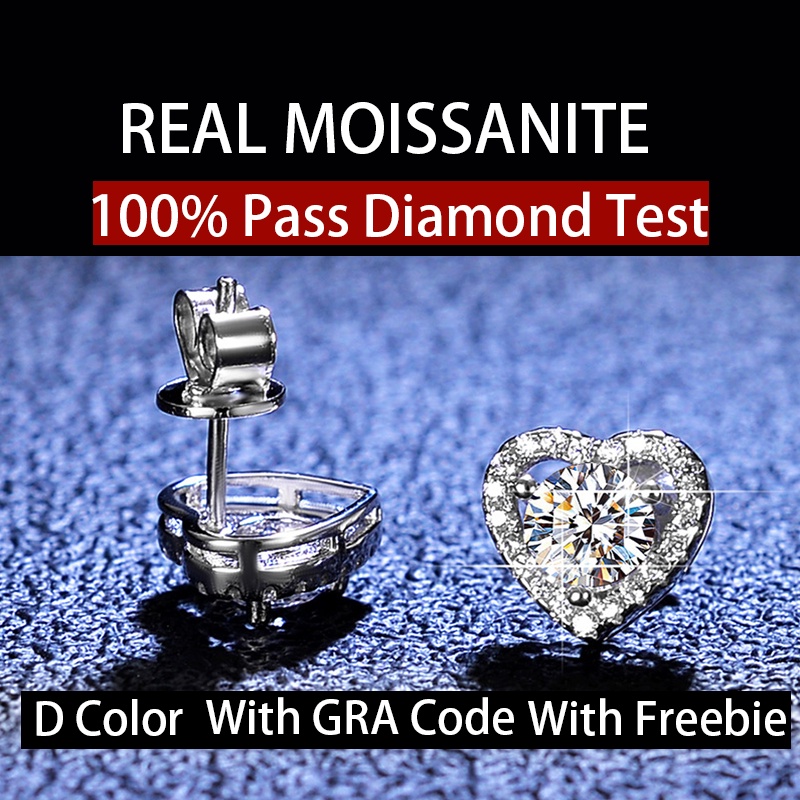 จริง Moissanite 0.5ct แต่ละรูปหัวใจออกแบบรอบตัดสีขาว D สีต่างหู S925 เงิน Hypoallergenic พร้อม GRA Certification สามารถ Pass Test สําหรับหมั้นงานแต่งงานวันเกิด