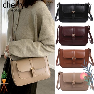 Cherry3 กระเป๋าสะพายไหล่ สะพายข้าง หนัง PU ทรงสี่เหลี่ยม จุของได้เยอะ สีพื้น แฟชั่นสําหรับสตรี