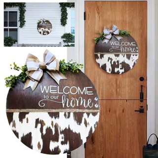 New 1pc Round Wooden Hanging Sign Bowknot Welcome Hanging Sign Home Decoration