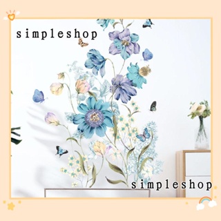 Simple สติกเกอร์ไวนิล ลายดอกไม้ สีฟ้า สําหรับตกแต่งผนังบ้าน