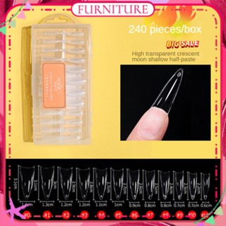 ♕ Annies 504pcs/1box Nail Art Fake Nail Japanese Traceless Transparent Crescent Shallow Half Nail Piece Manicure Tool For Nail Shop 12 Size FURNITURE