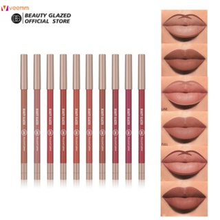 Beauty Glazed Matte Lip Glaze ไม่จางหายและไม่ติดถ้วย Matte Long-lasting Nude Lipstick Pen Lip Liner veemm