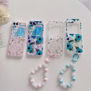 เคสโทรศัพท์มือถือ แบบแข็ง ฝาพับ ลายดอกไม้ สีฟ้า สําหรับ Samsung Galaxy Z Flip 5 4 3 2 1 5G Z Flip3 Flip4 Flip5 Flip2 Flip1