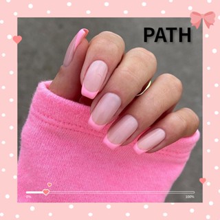Path เล็บปลอม สีชมพู สไตล์ฝรั่งเศส 24 ชิ้น/กล่อง