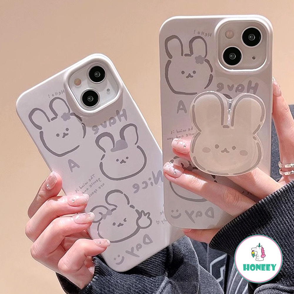เคสโทรศัพท์มือถือแบบแข็ง กันกระแทก ลายกระต่าย พร้อมที่ตั้งวาง สําหรับ iPhone 14 Pro Max 11 12 13 Pro Max