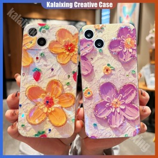 เคสโทรศัพท์มือถือ แบบนิ่ม ลายภาพวาดสีน้ํามัน รูปดอกไม้ สีฟ้า สําหรับ iPhone 13 12 Pro Max Xs Max XR 7 8Plus