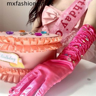 Mxfashione ถุงมือยาว ประดับเพชร สีชมพู อุปกรณ์ประกอบฉากถ่ายภาพ สําหรับเด็กผู้หญิง