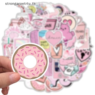 Strongaroetrtu สติกเกอร์ ลายการ์ตูนกราฟฟิตี้ สีชมพู สําหรับติดตกแต่งกีตาร์ สเก็ตบอร์ด แล็ปท็อป 50 ชิ้น