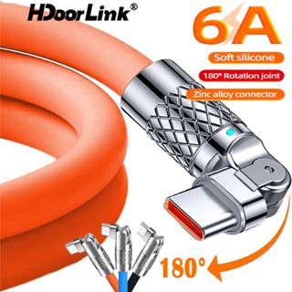 Hdoorlink 6A 180° สายชาร์จโทรศัพท์มือถือ ซิลิโคนเหลว Type-C หมุนได้ ชาร์จเร็วมาก สําหรับ Xiaomi I-Phone 1 เมตร 2 เมตร